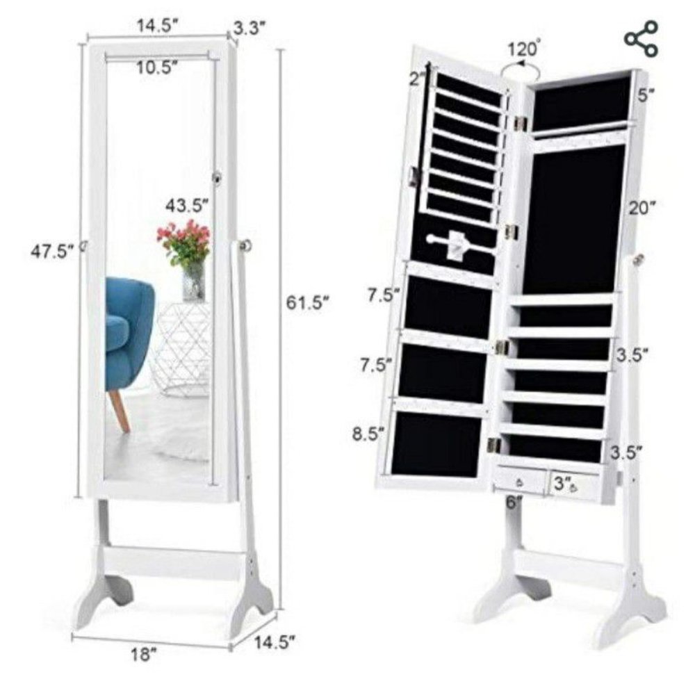 Lockable Glass Mirror Jewelry Cabinet
